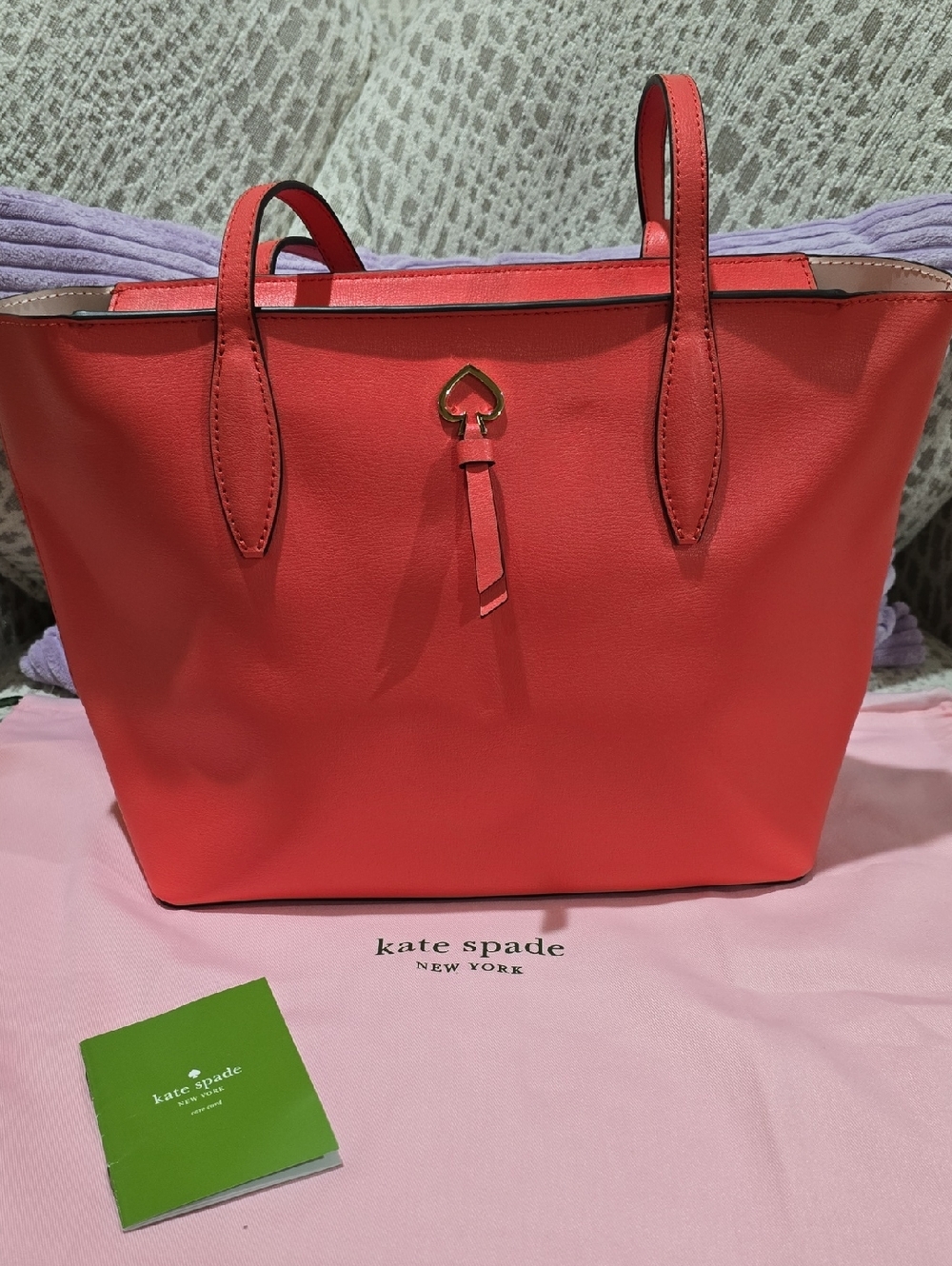 Kate Spade Coral-Red Tote with Gold Spade Accent